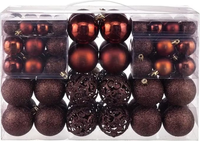 Nivard Kerstballen - Kerstversiering - Plastic - Bruin- Kerstballenset - 100 stuks