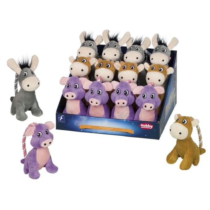 Ezel/koe/varken pluche voor hond met touw Nobby Pet (x12)
