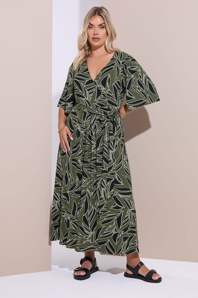 Yours Khaki Groene Blad Wikkel Maxi Jurk Size 58-60