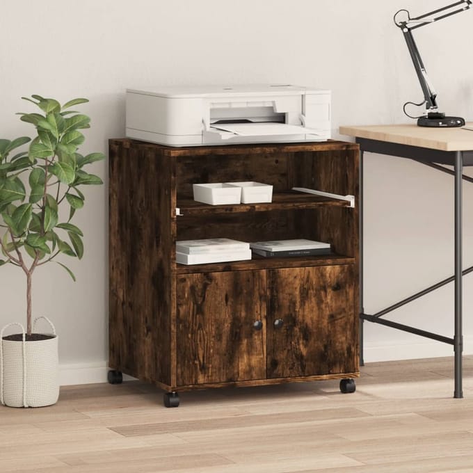 vidaXL - Printerkastje - met - wielen - 60x48x74 - cm - gerookt - eikenkleurig