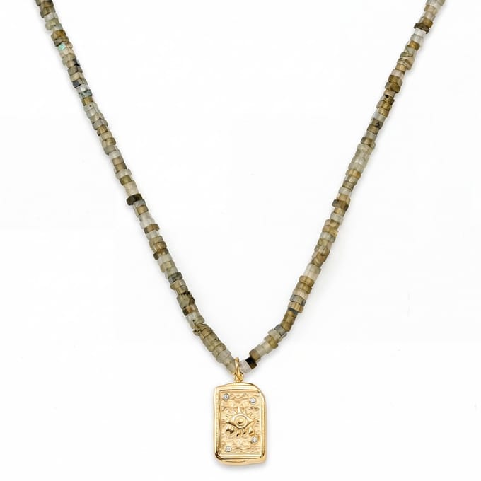 Mediterranean | Ketting met grijze natuurstenen kralen en Evil Eye-bedel
