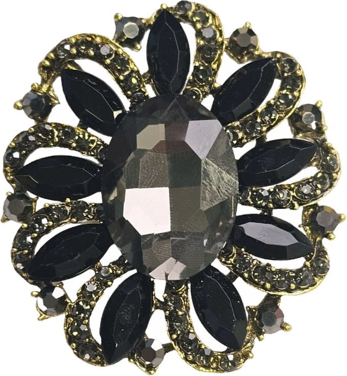 Fako Bijoux® - Broche - Bloem - Ovaal - 53x58mm - Zwart