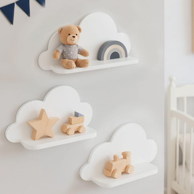 Witte Wolken Wandplanken Set - 3 Stuks - Kinderkamer Decoratie