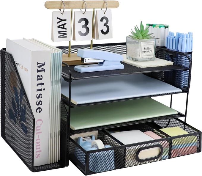 Bureau Organizer - Documentenhouder - Thuiswerkplek - Vier Lades - 40.5 cm - Zwart