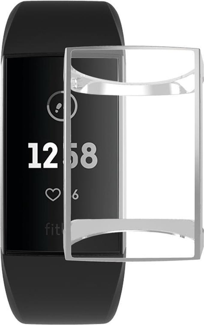 By Qubix - Geschikt voor Fitbit Charge 3 - Fitbit Charge 4 Case (volledig beschermd) - Zilver