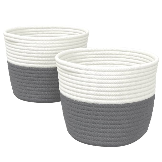 vidaXL - Opbergmanden - 2 - st - Ø - 24x18 - cm - katoen - grijs - en - wit