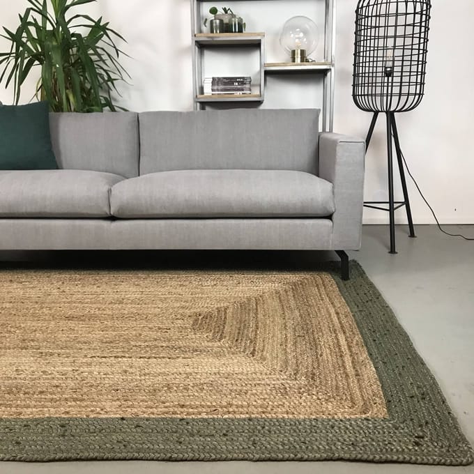 Jute Vloerkleed Rechthoek Naturel/Groen - 190 x 290 - (L)