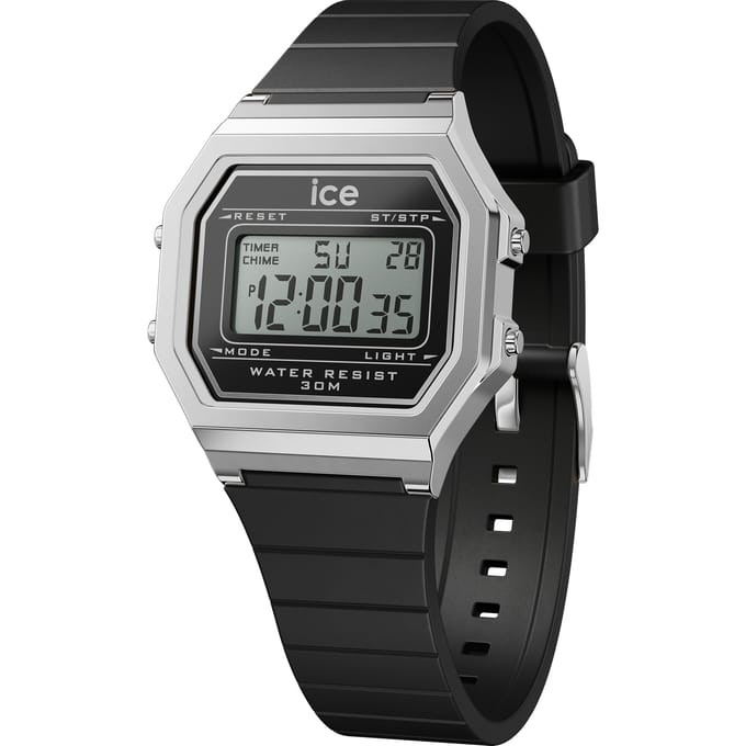 Ice Watch Ice Digit Retro - Black Silver Dames Horloge Zwart 022063