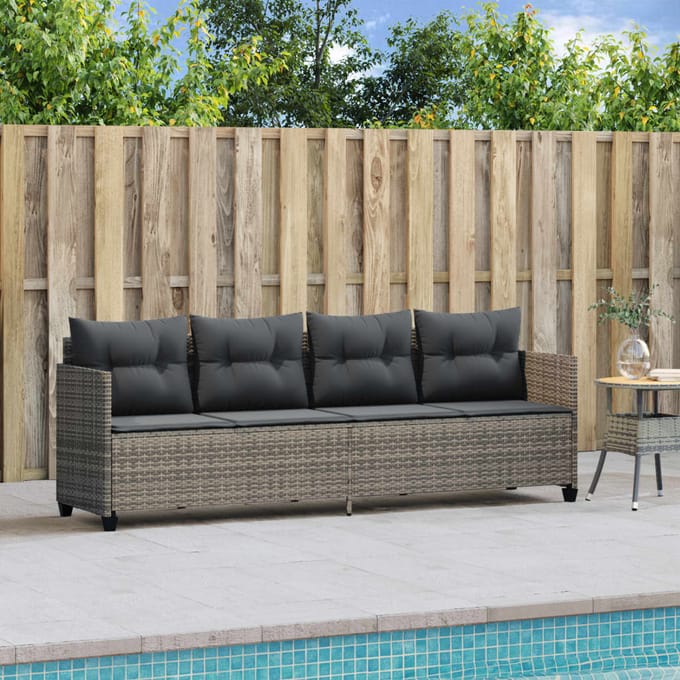 vidaXL - Ligbed - met - kussen poly - rattan - grijs