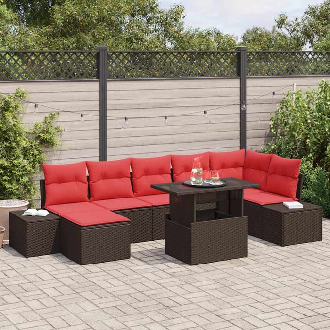 vidaXL - Tuinbank - Set - 8 - st - Bruin - en - Rood - poly - rattan