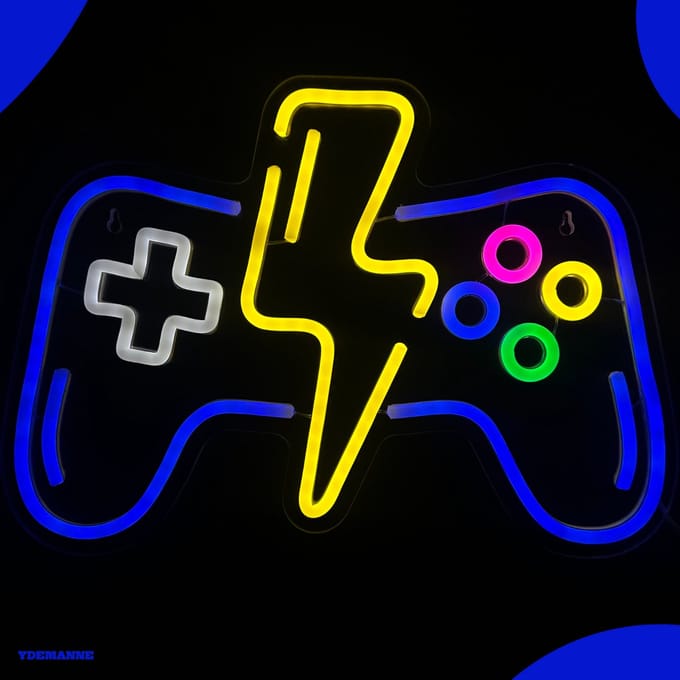 Neon Lamp - Game Controller - Bliksem - Dimbaar - Incl. Ophanghaakjes - Neon Sign - Neon Verlichting - Neon Led Lamp - Wandlamp