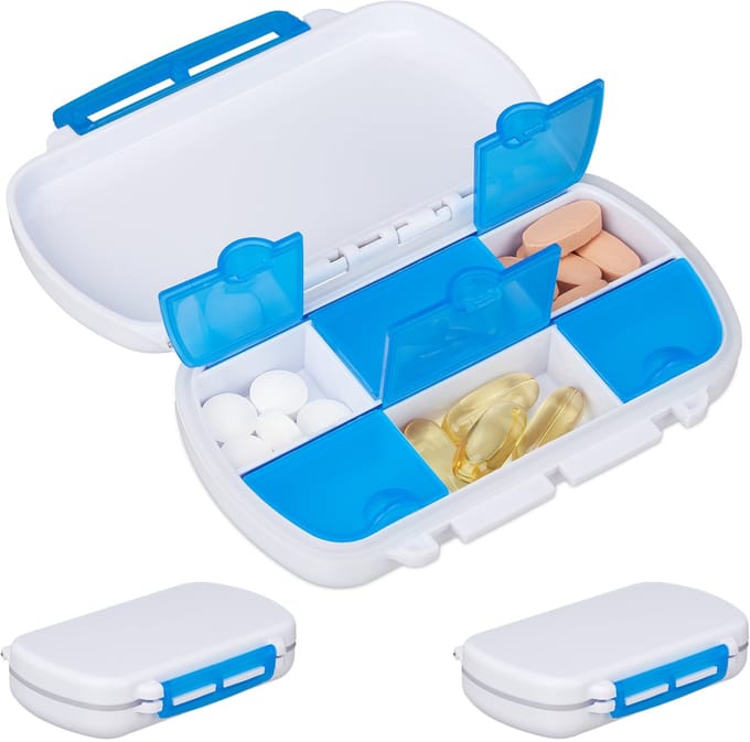 pillendoos - set van 3 - 6 grote vakken - klein - extra deksel - waterdicht - reis