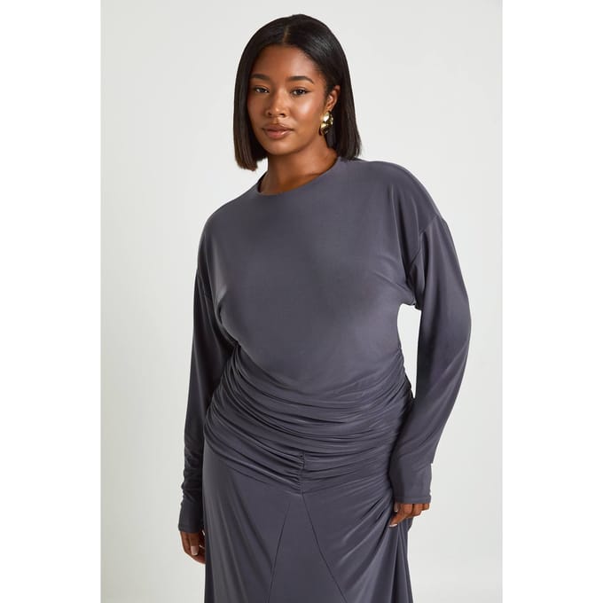 boohoo Dames Plus Blouson Top Met Lange Mouwen | Leisteengrijs | Maat: 44