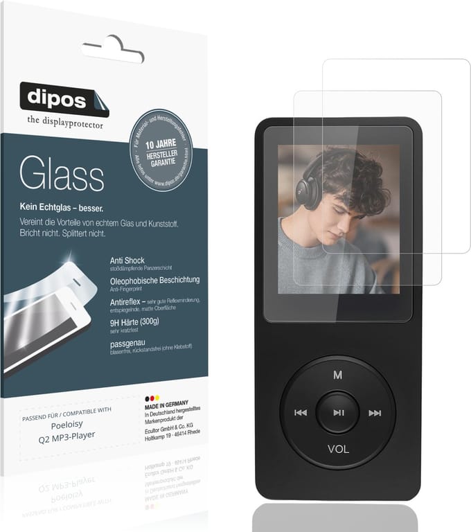 dipos – 2x Matte Pantserfolie geschikt voor Poeloisy Q2 MP3-Player | 9H Screenprotector