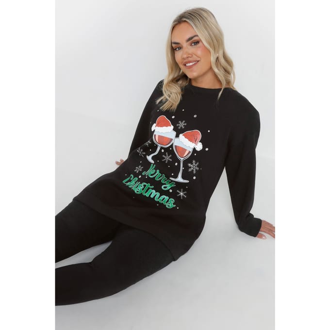 Yours Zwart 'Merry Christmas' Slogan Sweatshirt Size 48