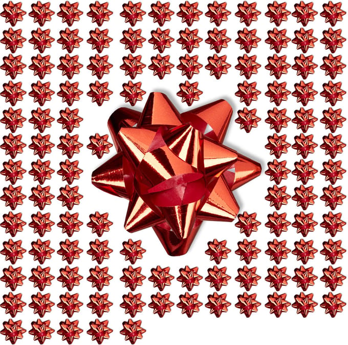 Cadeaustrik set van 100 - zelfklevend - ster - Ø 5 cm - rood