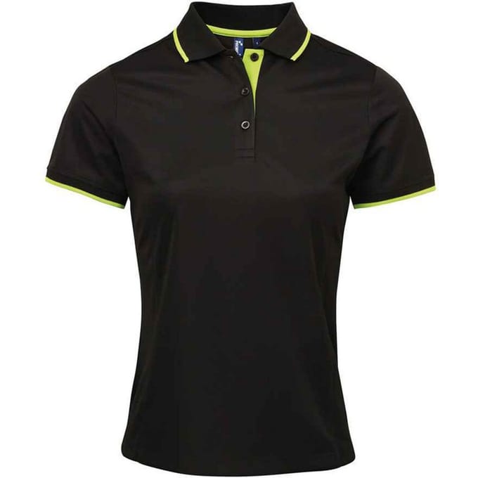 Premier Dames/Dames Coolchecker Contrast Poloshirt (Zwart/Kalk)