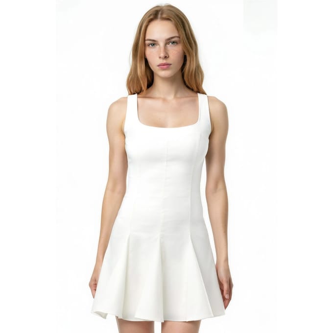 Rechthoekige Hals Stretch Bengalin Mini Jurk