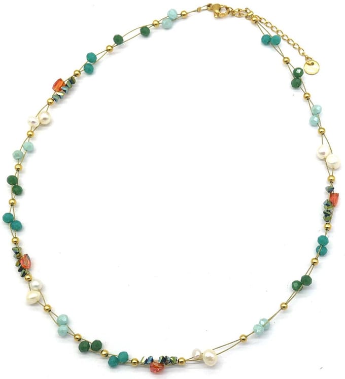 Ketting - Parels en Kralen - RVS - Lengte 39-45 cm - Groen