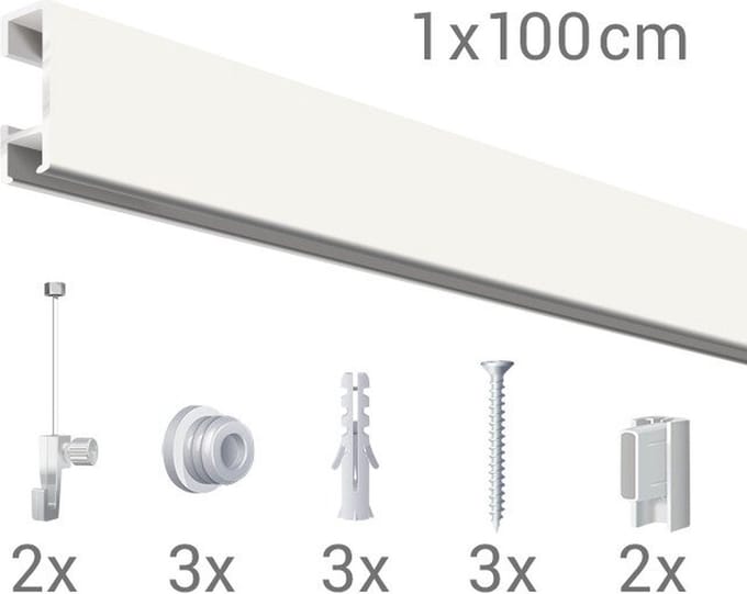 Click Rail / Ophangrail - Glanzend Wit - Complete Set 100 cm