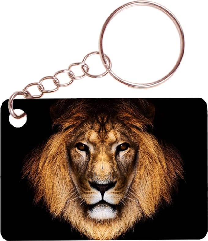 Sleutelhanger 6x4cm - Leeuwenhoofd op Zwarte Achtergrond