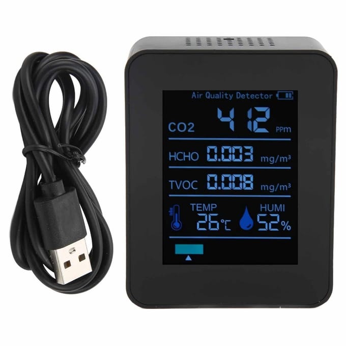 Luchtkwaliteitsmeter - CO2 detector - Binnenlucht meten - 5-in-1 sensor - Realtime data