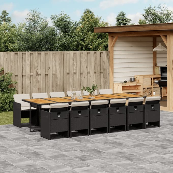 vidaXL - 13-delige - Tuinset - met - kussens - poly - rattan - zwart