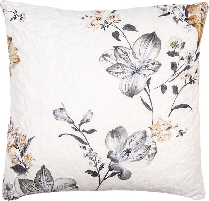 Clayre & Eef Kussenhoes 50x50 cm Wit Grijs Polyester Bloemen