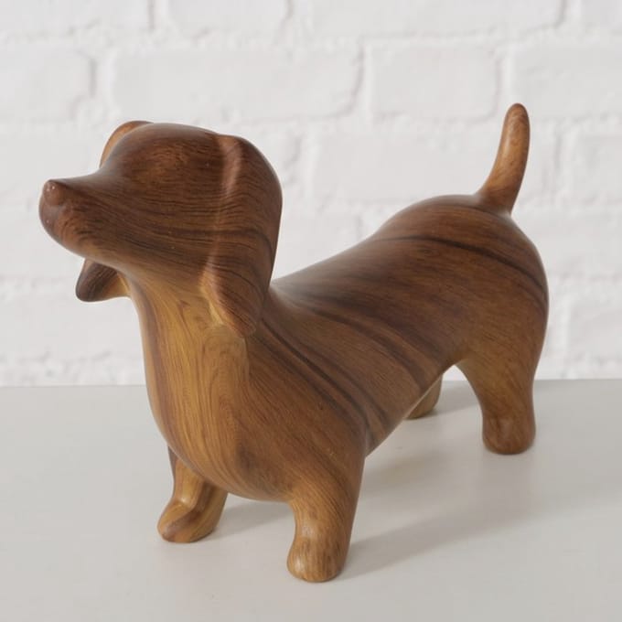 Boltze - Beeldje - Sculptuur - Hond - Teckel - Keramiek - Houtlook - 16x5x10cm