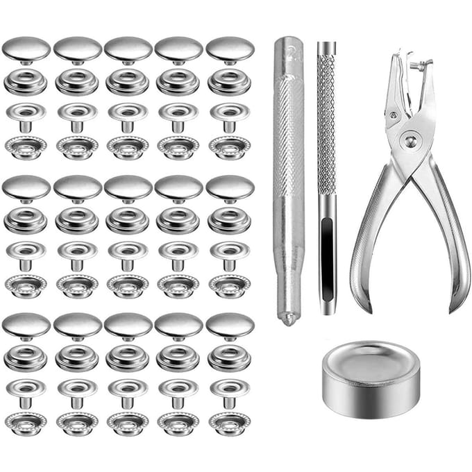 Ensemble de 200 Boutons à Pression Acier Inoxydable Kit de Fermoirs à Pression Boutons-Pression Capuchon avec Outil de Fixation Pinces Bricolage pour Vêtements Couture Utilisation Pratique gris argent