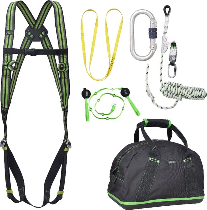 Kratos complete set valbeveiliging basic - Veiligheidslijn - Ankerstrop - Trauma riem - Extra karabijnhaak