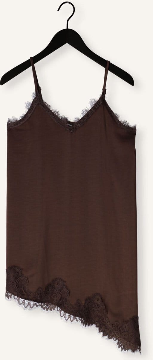 Object Objnaline Reg Slip Lace Dress Dames - Jurk - Bruin - Maat 42