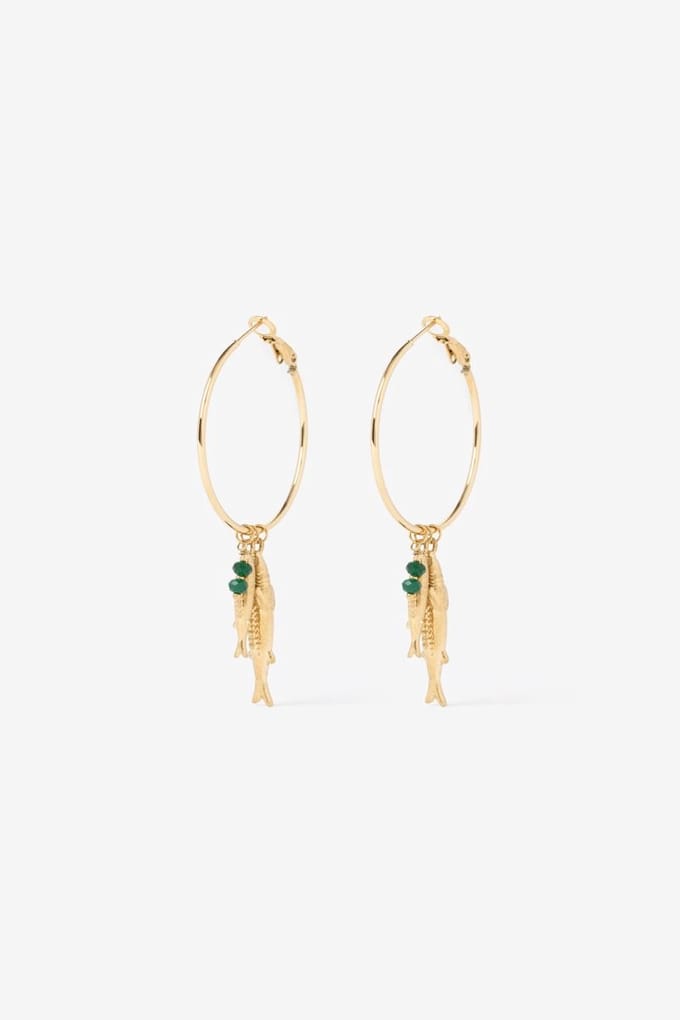 Sissy-Boy - Gold plated hoop oorbellen met vissen