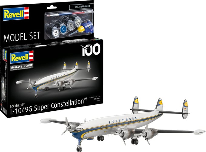 Revell Modelbouwpakket Vliegtuigen - 63745 Lockheed L.1049G Super Constellation - Lufthansa 100 - Duits Passagiersvliegtuig - Model Set Plastic - 1:144 - Modelbouw