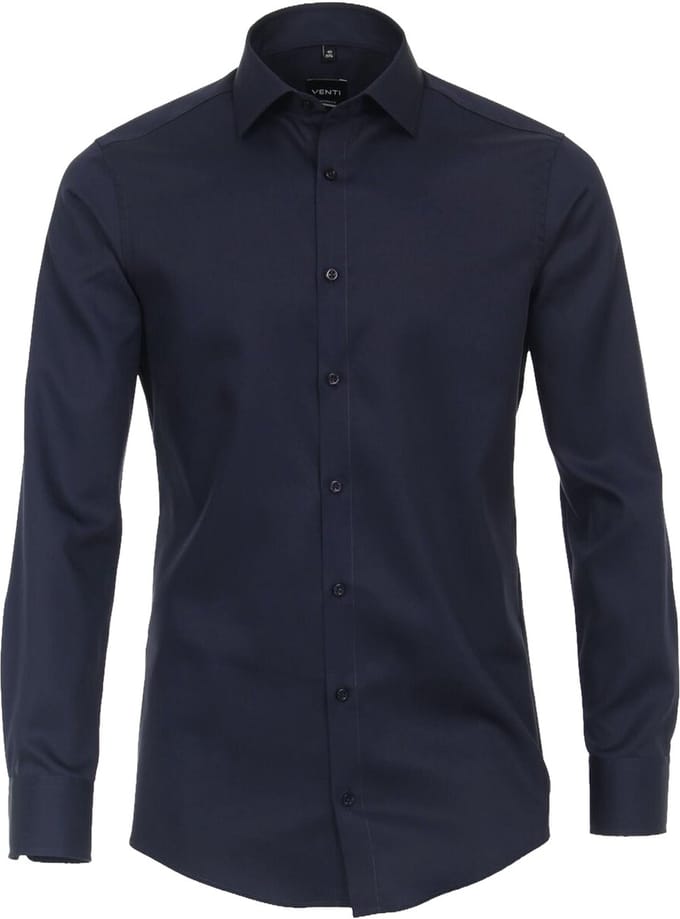 VENTI modern fit overhemd - mouwlengte 7 - twill - blauw - Strijkvriendelijk - Boordmaat: 44