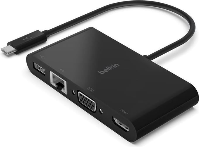 Belkin Connect USB-C Multimedia Adapter 4-in-1 – 4K HDMI, VGA, Gigabit Ethernet en USB-A 3.0 – Zwart