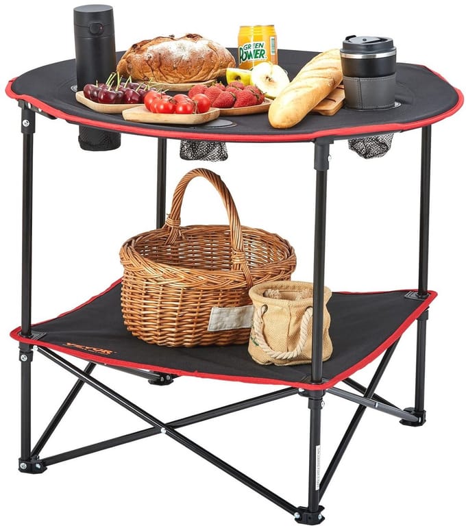 Inklapbare campingtafel met 4 bekerhouders - Multifunctionele tuintafel 720x720 mm