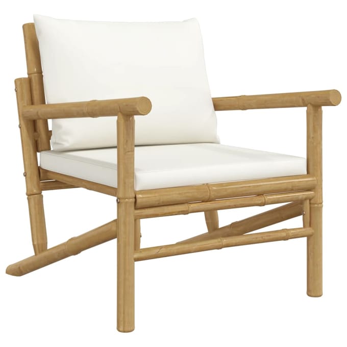 vidaXL - Tuinstoelen - 2 - st - met - crèmewitte - kussens - bamboe