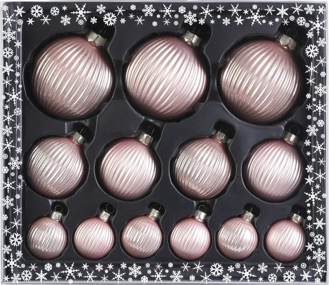 Inge goods Kerstballen met piek - 13st - glas - lichtroze - 4-6-8 cm