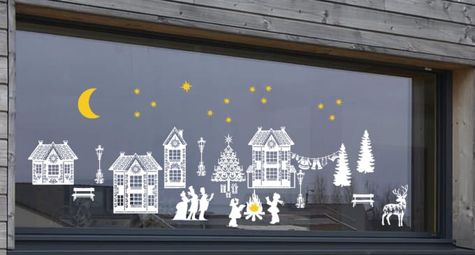 Raamsticker set herbruikbaar huisjes - kersttafereel | Rosami Decoratiestickers