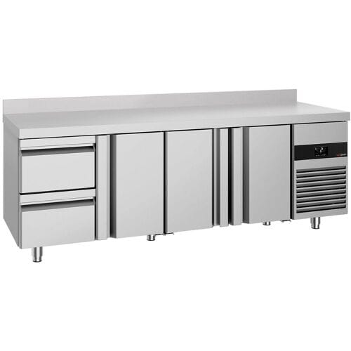 GGM Gastro Koelwerkbank PREMIUM - 2330x700mm - met 3 deuren - met 2 lades - met opstand zilver