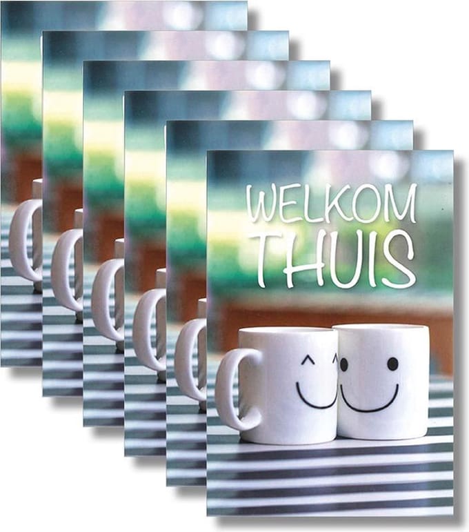 6x dubbele wenskaart met envelop - Welkom thuis  - 11,5 x 17 cm