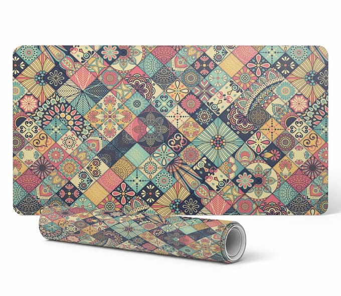 Antislip gamingmuismat, bloemenpatchwork, 90x45 cm