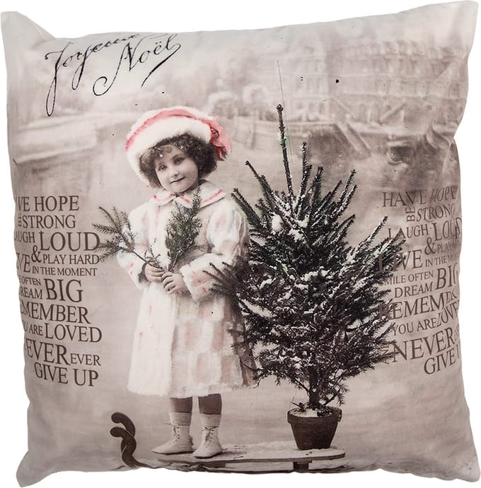 Clayre & Eef Kussenhoes 45x45 cm Beige Polyester Winter