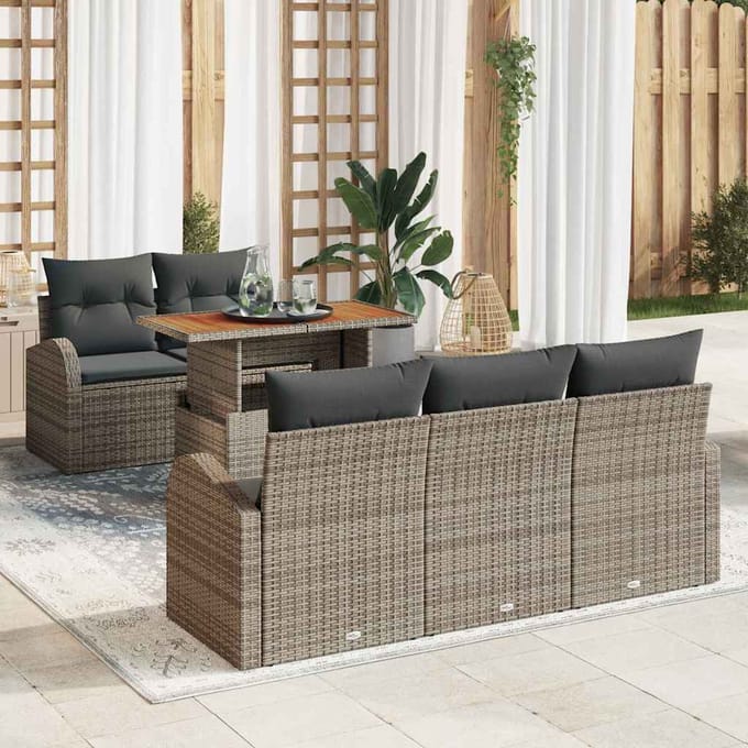 vidaXL Tuinbank Set met kussen 6 pcs Grijs