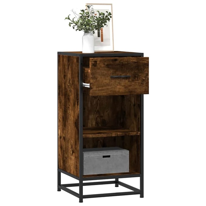 vidaXL - Dressoir - 35,5x35x76 - cm - bewerkt - hout - en - metaal - gerookt - eiken