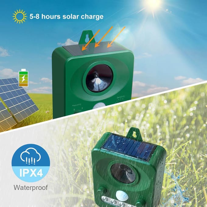 Buiten Dierafweermiddel Ultrasoon Multifunctioneel Zonne-energie Dierafweermiddel met LED Knipperlicht gray