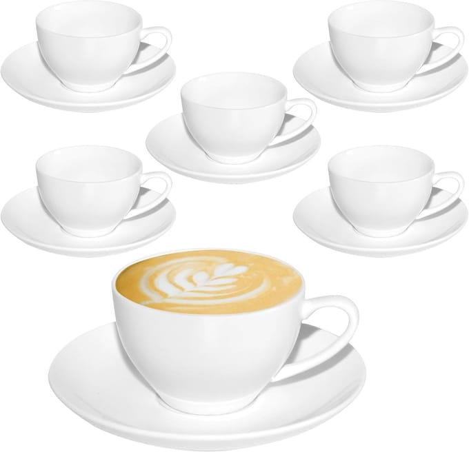 Cappuccinokopjes Set van 6 - 170 ml Wit - Vaatwasmachinebestendig Porselein