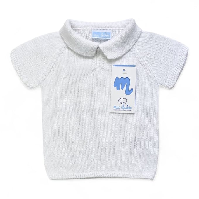 Mac Ilusion Gebreid Poloshirtje |9777J|Blanco / wit|1 maand | maat 56