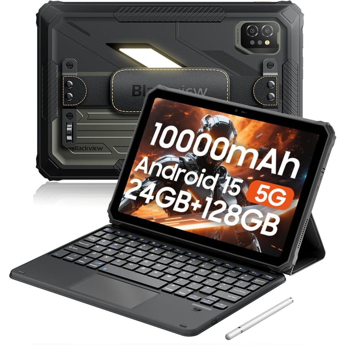 Blackview Active 7 5G Robuuste Tablets Android 15 11 inch Scherm 8+16 GB RAM 128GB ROM Tablet PC 6600mAh 8+128 With keyboard grijs
